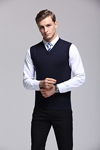 FULIER Hombre Invierno Sin Mangas con Cuello En V Chaleco Classic Business Gentleman Prendas De Punto De Punto Chaleco Suéter Cardigans Tank Tops (x-Large, Armada)