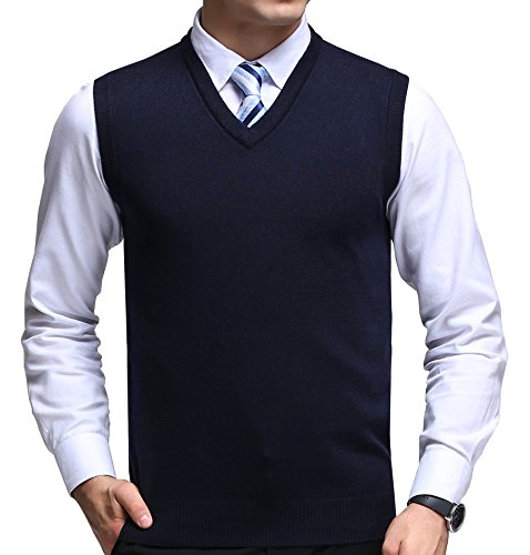 FULIER Hombre Invierno Sin Mangas con Cuello En V Chaleco Classic Business Gentleman Prendas De Punto De Punto Chaleco Suéter Cardigans Tank Tops (x-Large, Armada)