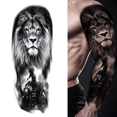 Full Brazo Tatuajes Temporales, Feelairy Grandes Tatuajes Falso Brazo Completo Negro, Tatuaje Temporal Adultos Tatuaje Cuerpo Pegatinas Animales para Hombres Mujeres, Lobo, León, Tigre (4 Hojas)