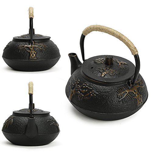 Fuloon Tetera Japonesa de Hierro Fundido con Infusor, 30oz/0.9L Tetera Portatil China Antigua Negro, Metal Filtro
