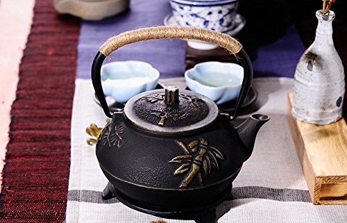 Fuloon Tetera Japonesa de Hierro Fundido con Infusor, 30oz/0.9L Tetera Portatil China Antigua Negro, Metal Filtro