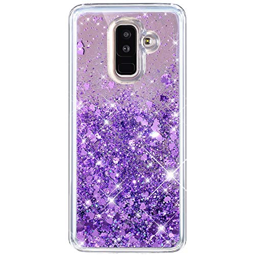 Funda Compatible con Samsung Galaxy A6 Plus 2018.KunyFond Carcasa Espejo Brillante Arena Movediza Glitter Bling Brillo Diamante Cristal Transparente 3D Creativo Sparkly Liquid TPU Bumper Cover,Púrpura