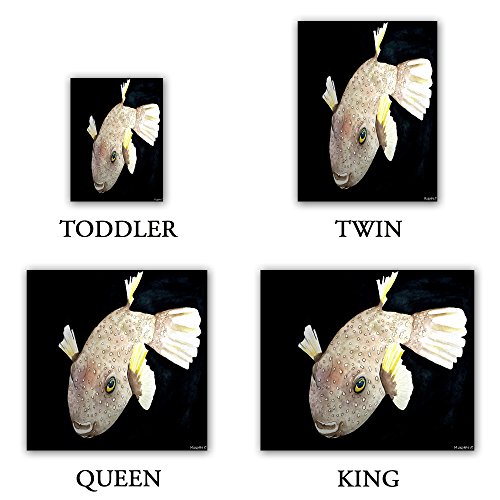 Funda de edredón de sarga cepillado doble, Queen, king conjuntos DiaNoche Designs by Marley Ungaro única decoración del hogar ropa de cama Ideas – de profundidad Sea Life- Puffer Fish