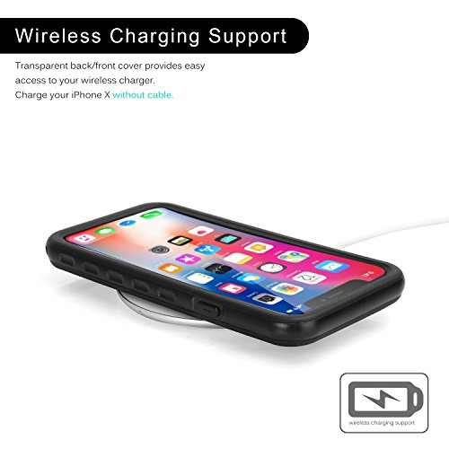 Funda Impermeable iPhone XS iPhone X, IP68 Waterproof Outdoor Delgado Cover a prueba de choques Anti-rasguños Full Body con Protector de Pantalla Impermeable Funda para iPhone XS X(Black A With Strap)