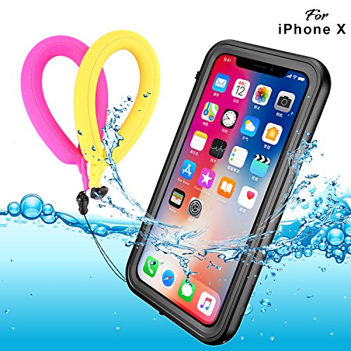 Funda Impermeable iPhone XS iPhone X, IP68 Waterproof Outdoor Delgado Cover a prueba de choques Anti-rasguños Full Body con Protector de Pantalla Impermeable Funda para iPhone XS X(Black A With Strap)