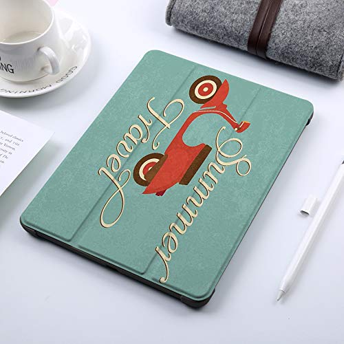 Funda iPad 10.2 Inch 2018/2019,Decoraciones de la década de 1960, Scooter de Viaje de Verano Vespa de Vacaciones Ruedas clásicas Rock Cool Cycle H,Cubierta Trasera Delgada Smart Auto Wake/Sleep