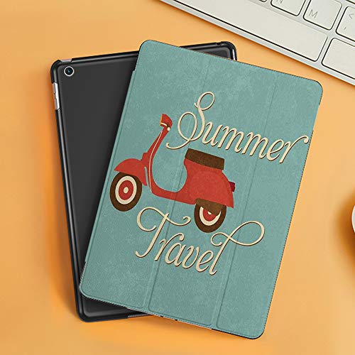 Funda iPad 10.2 Inch 2018/2019,Decoraciones de la década de 1960, Scooter de Viaje de Verano Vespa de Vacaciones Ruedas clásicas Rock Cool Cycle H,Cubierta Trasera Delgada Smart Auto Wake/Sleep