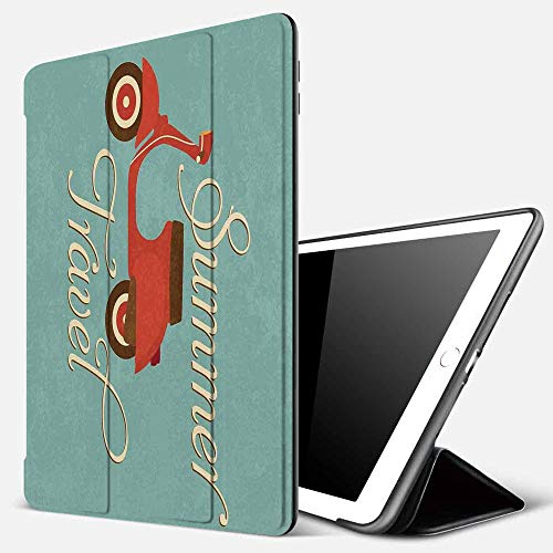 Funda iPad 10.2 Inch 2018/2019,Decoraciones de la década de 1960, Scooter de Viaje de Verano Vespa de Vacaciones Ruedas clásicas Rock Cool Cycle H,Cubierta Trasera Delgada Smart Auto Wake/Sleep