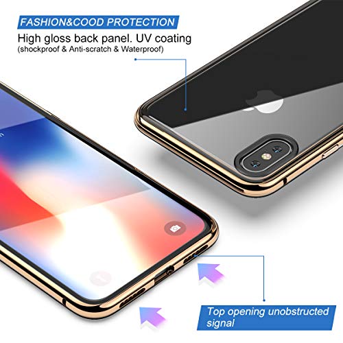 Funda iPhone X/XS, ZHIKE Estuche de Adsorción Magnético Frente y Parte Posterior de Vidrio Templado Cobertura de Pantalla Completa Diseño de una Pieza Cubierta con Tapa para Apple iPhone X/XS (Dorado)