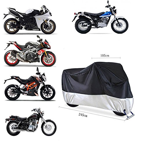 Funda para Motocicleta£¬Medida 245 x 105 x 125 cm, 2 Orificios de Ajuste, pa?os para Motocicletas Cubierta de 190T Cubierta de Polvo Anti-UV para Scooter de Bicicleta para Exteriores