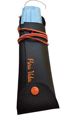 Fundas Pura Vida - Porta mascarillas, Funda para mascarillas. Color Negro y Naranja flúor.