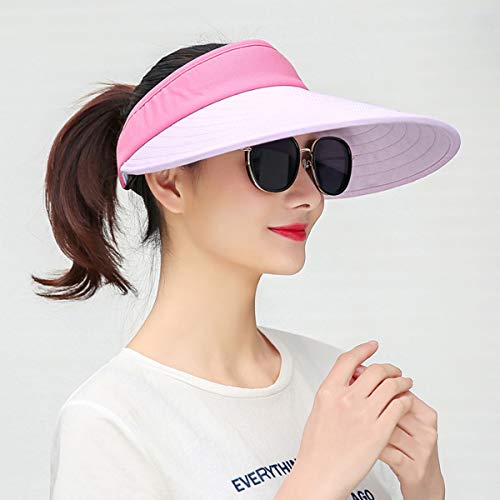 Funhoo Señoras Sombrero para el Sol Mujeres de ala Grande Visera Protectora Empaquetable de Viaje de Verano Pliegue Enrollable Gorra de Playa solares Ajustables con Diadema (Rosa Claro)