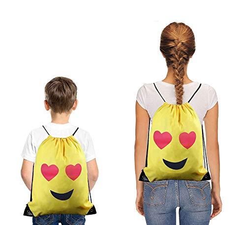 FUNNY HOUSE Emoji Bolsas de Cuerdas，Emoji Cordón Mochila Bolsas Regalo Cumpleaños Deporte Gimnasio Backpack para Niños Niñas Fiesta （6Pcs）
