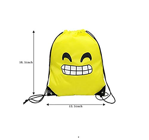 FUNNY HOUSE Emoji Bolsas de Cuerdas，Emoji Cordón Mochila Bolsas Regalo Cumpleaños Deporte Gimnasio Backpack para Niños Niñas Fiesta （6Pcs）