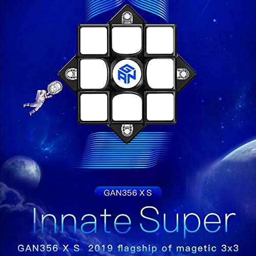 FunnyGoo Ganspuzzle GAN356XS GAN356 X S Potente GMS v2 GES Pro Sistema de Doble Elasticidad 3x3 GAN 356 X S 356 XS Magic Puzzle Cube Speed Cube + One Cube Bag y un Soporte (Black Negro)