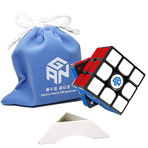 FunnyGoo Ganspuzzle GAN356XS GAN356 X S Potente GMS v2 GES Pro Sistema de Doble Elasticidad 3x3 GAN 356 X S 356 XS Magic Puzzle Cube Speed Cube + One Cube Bag y un Soporte (Black Negro)