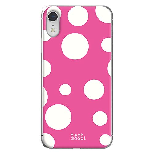 Funnytech® Funda Silicona para iPhone XR [Gel Silicona Flexible, Diseño Exclusivo] Lunares Blanco Fondo Rosa