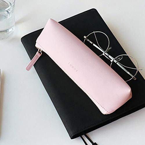 Fyore - Estuche de piel de lujo, diseño delgado con cremallera metálica, tamaño de bolsillo para bolígrafo y brocha de maquillaje, color rosa 20*5*4.4cm