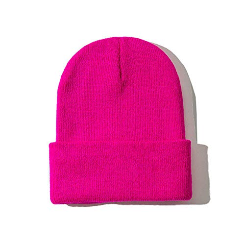 FYUCR Gorro Sombrero Femenino Mezclas de algodón Sólido Cálido Suave Hip Hop Sombreros de Punto Hombres Gorras de Invierno Mujeres Skullies Gorros para niñas Venta al por Mayor，Rose Red