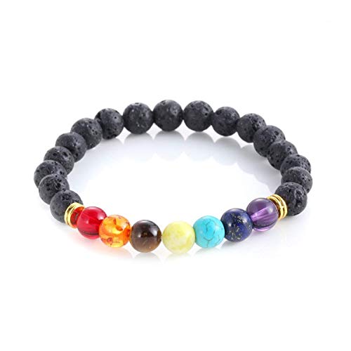 FZC-YM Curación Hecha a Mano Antifatiga 7 Chakra Mate Piedra de ágata Piedra de Lava Natural Cuentas Pulsera Joyería Mujeres Hombres Reiki Gem Stone Mix Color