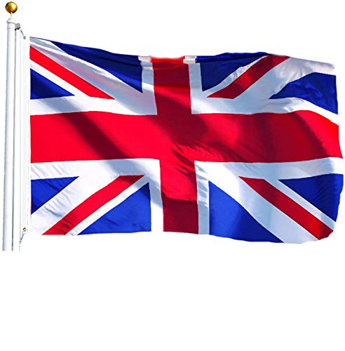 G128 Bandera de Reino Unido Reino Unido Bandera británica de Union Jack de la Bandera de Gran bretaña British National Flag 3x5ft Impreso Calidad poliéster latón Ojales Doble Costura