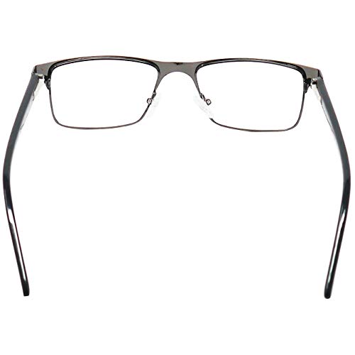 Gafas de Lectura con Cristales Rectangulares, Montura de Acero Inoxidable (Grafito), Funda GRATIS, Gafas Para Leer Hombre y Mujer +2.5 Dioptrías