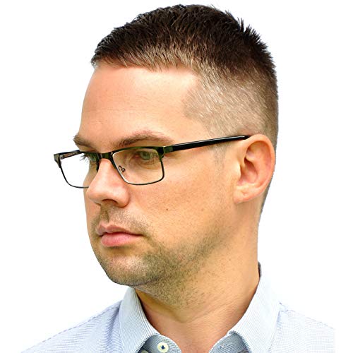 Gafas de Lectura con Cristales Rectangulares, Montura de Acero Inoxidable (Grafito), Funda GRATIS, Gafas Para Leer Hombre y Mujer +2.5 Dioptrías