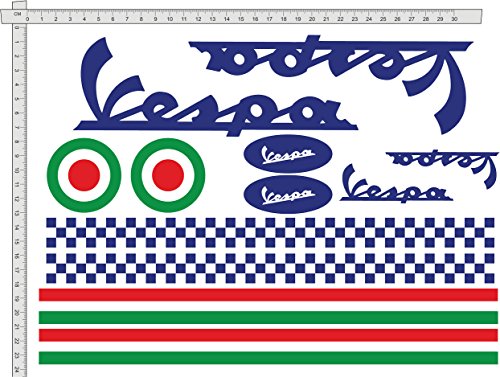 GamesMonkey Pegatinas Casco Kit Casco Vespa BLU Azul Italia Vinilo Viny Pulido Motocicletas, Bicicleta, monopatín, Tabla de Snowboard