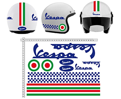 GamesMonkey Pegatinas Casco Kit Casco Vespa BLU Azul Italia Vinilo Viny Pulido Motocicletas, Bicicleta, monopatín, Tabla de Snowboard