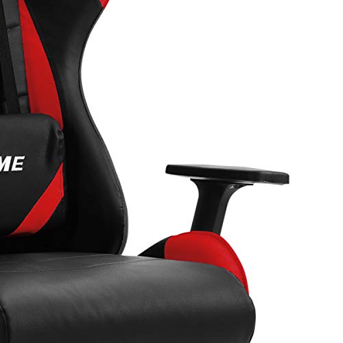 GAMING - Silla gamer oficina gaming, sillon escritorio ergonómico despacho giratoria color rojo, reclinable ajustable con reposabrazos, 5 ruedas