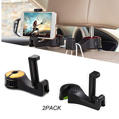 Gancho para reposacabezas de coche, 2 piezas, universal, soporte para asiento de coche, soporte para teléfono móvil, color dorado y negro
