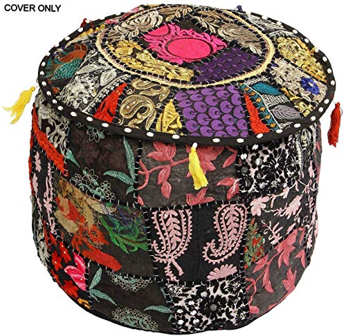 GANESHAM - Puf de estilo indio para salón, decoración, vintage, adornado con patchwork, bordado a mano, hecho a mano, para suelo