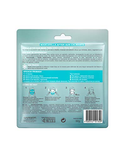 Garnier Delial After Sun Mask Tissue, Mascarilla Hidratante y Calmante - 10 unidades