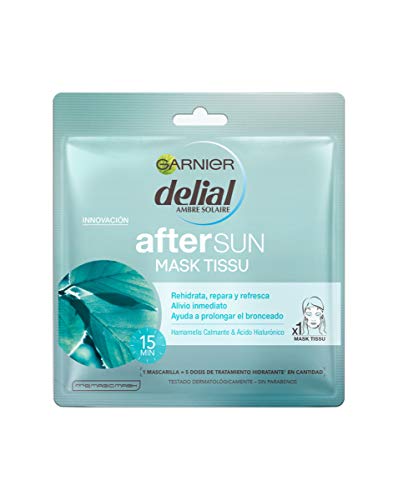 Garnier Delial After Sun Mask Tissue, Mascarilla Hidratante y Calmante - 10 unidades