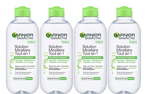 Garnier desmaquillantes – agua micelar pieles combinadas y sensibles – Solución Micelar Todo en 1 –  – Juego de 4