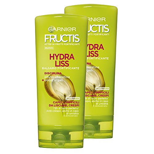 Garnier Fructis Acondicionador Hydra Liss con phyto-cheratina rinforzante y aceite de argan para el cabello difficili alisadora de, 200 ml (Paquete de 2)