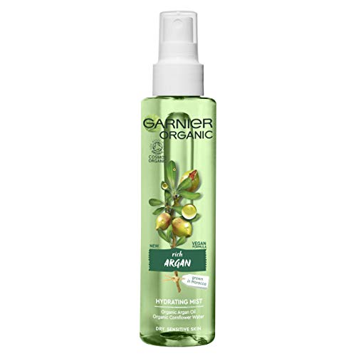 Garnier Spray facial hidratante de argán orgánico para piel seca y sensible, hidratante y refrescante niebla facial, 150 ml