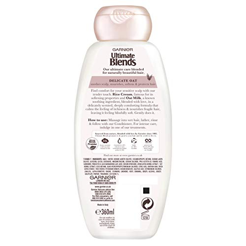 Garnier ultimate blends, avena, leche champú cuero cabelludo sensible, 360 ml, pack de 6