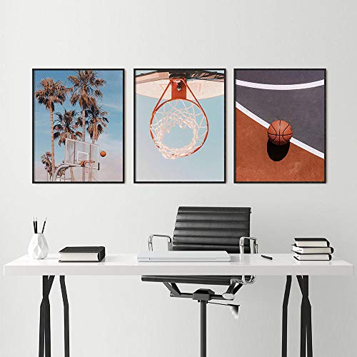 GBVC Aro de Baloncesto Paisaje Moderno Arte de Pared póster impresión Lienzo Pintura imágenes para decoración de Sala de estar-50x70cmx3 Piezas sin Marco