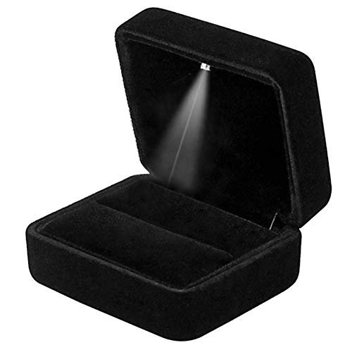 GBYAN Caja de Terciopelo para Anillo con luz LED Caja de Regalo para proposición, Compromiso, Boda (Negro)