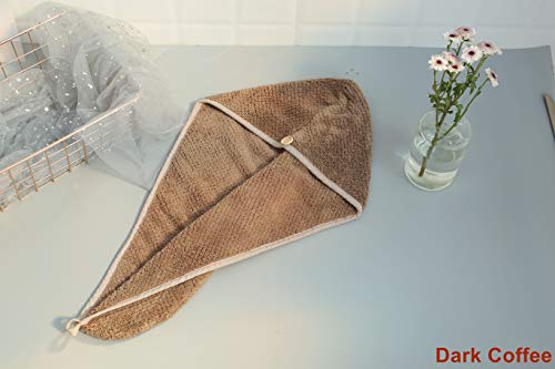 GCOA 3PCS Toallas de Baño Turbante con Botón del Abrigo de Pelo Secado Rápido de Microfibra Suave Absorbentes de Agua Pelo Seco Capucha Bañera Ducha (Rosa, caqui, marrón oscur)