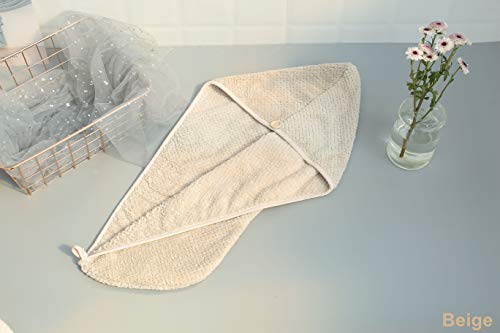 GCOA 3PCS Toallas de Baño Turbante con Botón del Abrigo de Pelo Secado Rápido de Microfibra Suave Absorbentes de Agua Pelo Seco Capucha Bañera Ducha (Rosa, caqui, marrón oscur)