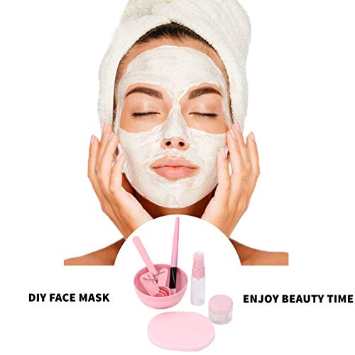 GCOA Bricolaje Mascara facial Juego de tazones para mezclar,Herramienta de mezcla de mascarilla Con Silicona Mascarilla Facial Cepillo Facial Tazón Paleta Espátula Calibres Puff (verde y rosa, 2pcs)