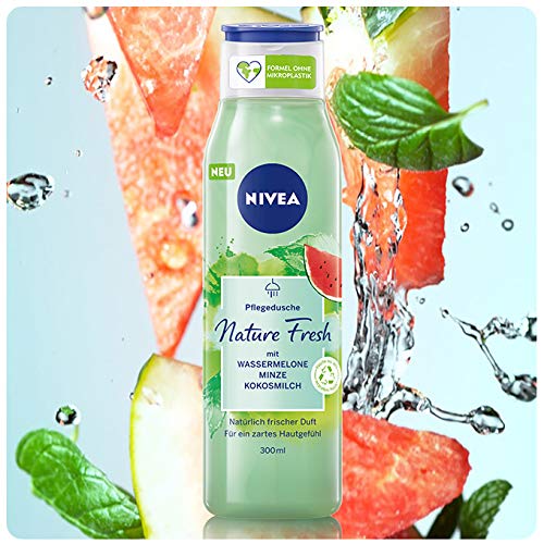 Gel de ducha Nivea Nature Fresh de sandía (300 ml) con una fórmula sin microplástico, cuidado de ducha vegano con aroma afrutado