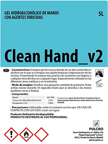 Gel de manos CLEAN HAND de 5 Litros. Para la limpieza exhaustiva y profunda de manos.