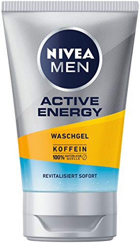 Gel limpiador Nivea Men Active Energy (100 ml), gel limpiador con cafeína de origen 100% natural, limpieza facial refrescante y profunda