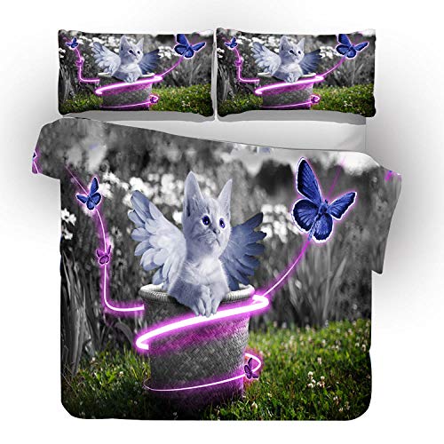 General brand 3 Piezas 240 x 220 cm Fundas de Edredón para Ropa de Cama Incluye 1 Funda Nórdica y 2 Fundas de Almohada - Ángel Gato