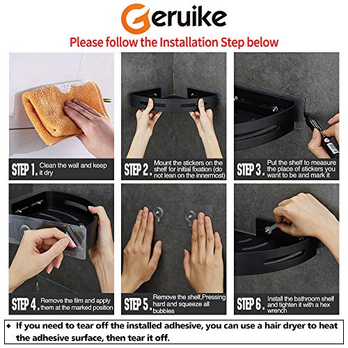 GERUIKE Estante Ducha Sin Taladro Estantes de Pared Cesta para Cocina Baño Aluminio Baño Ducha Estantería Prevención de Herrumbre 2 Niveles Negro Triángulo