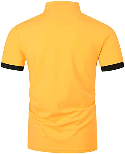 GHYUGR Hombre Polos Manga Corta con Bolsillo Real Elegante Colores de Contraste Camisa Golf Verano Tops Trabajo Camisetas (XL, Amarillo)