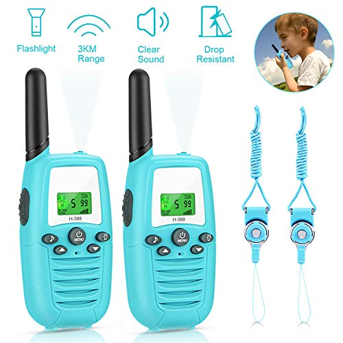 Gifort Walkie Talkie, Walkie Talkie Niños 16 Canales 3KM Rango LED Linterna Incorporada LCD Pantalla Función VOX Juguete de Camping al Aire Libre Regalos para Niños de 3+ años(2 Piezas, Azul)